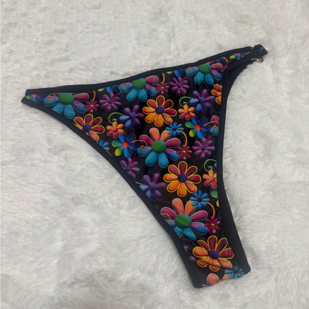 New large daisy flower bikini shorts festival rave edc raver outfit black
